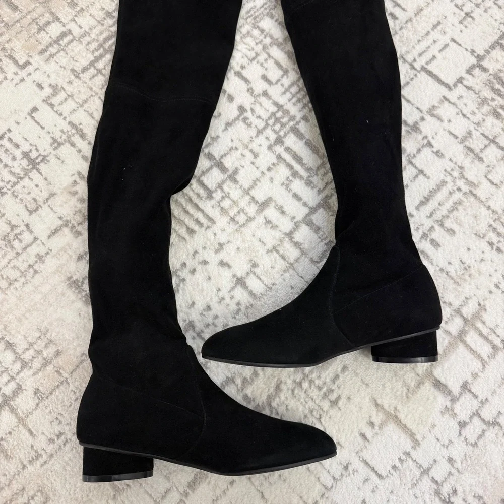 STUART WEITZMAN Genna Stretch-Suede Thigh Boots Pull On Style Drawstring‎ Sz 5
